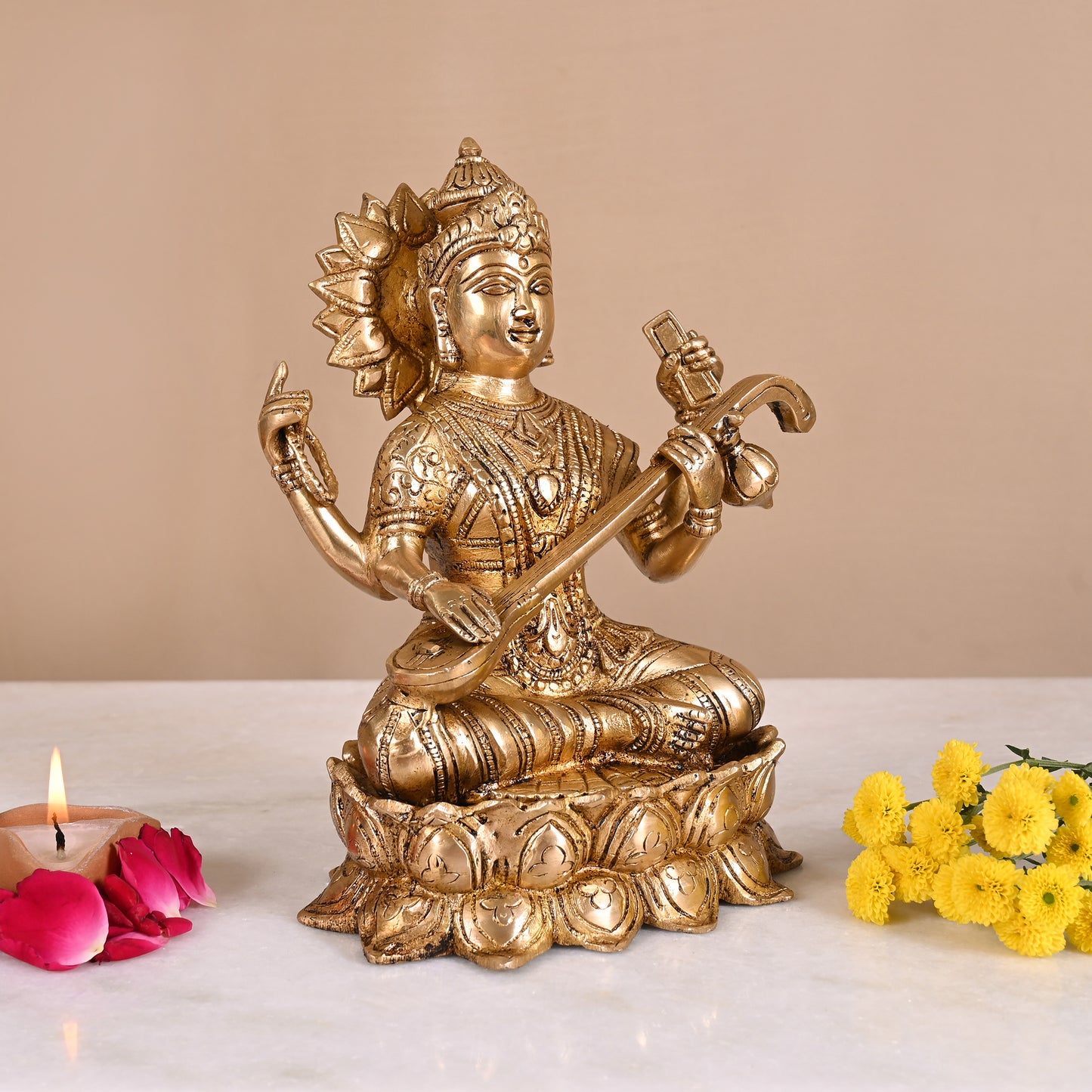 Brass Pooja Saraswati Idol ( 8" )