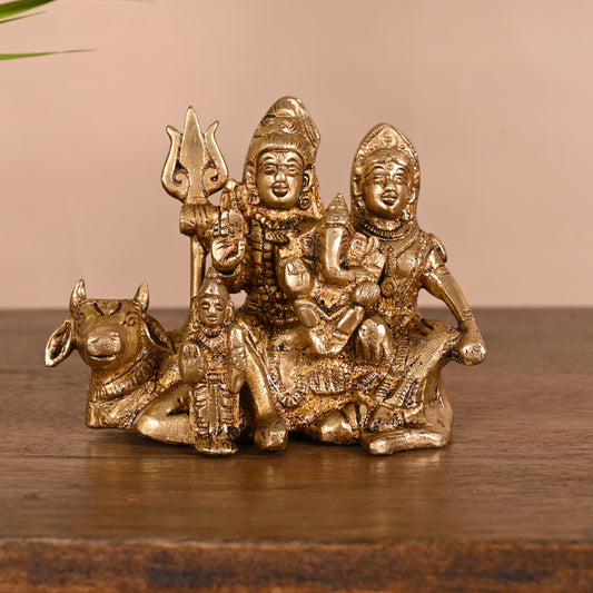 Brass Shiv Parvati Ganesh murti (4")