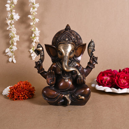 ANTIQUE BRASS GANESH IDOL (8")
