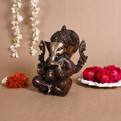 ANTIQUE BRASS GANESH IDOL (8")