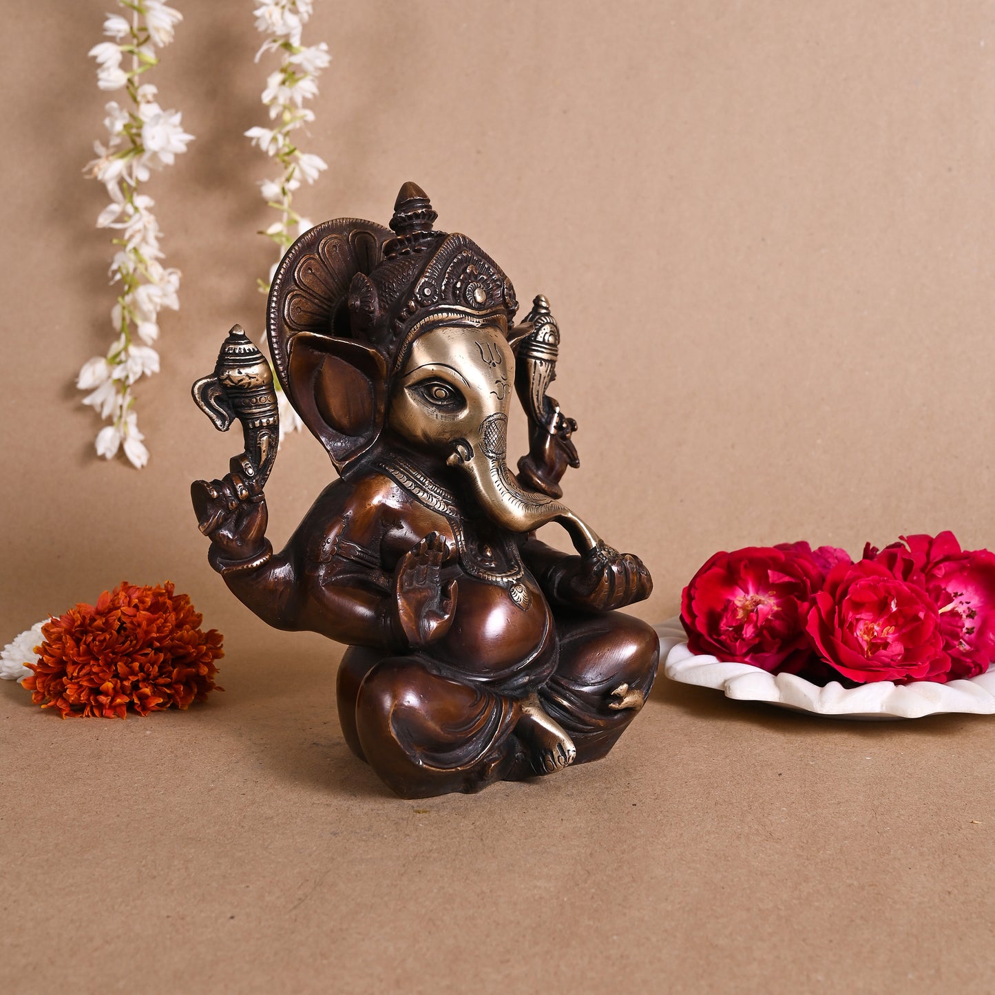 ANTIQUE BRASS GANESH IDOL (8")