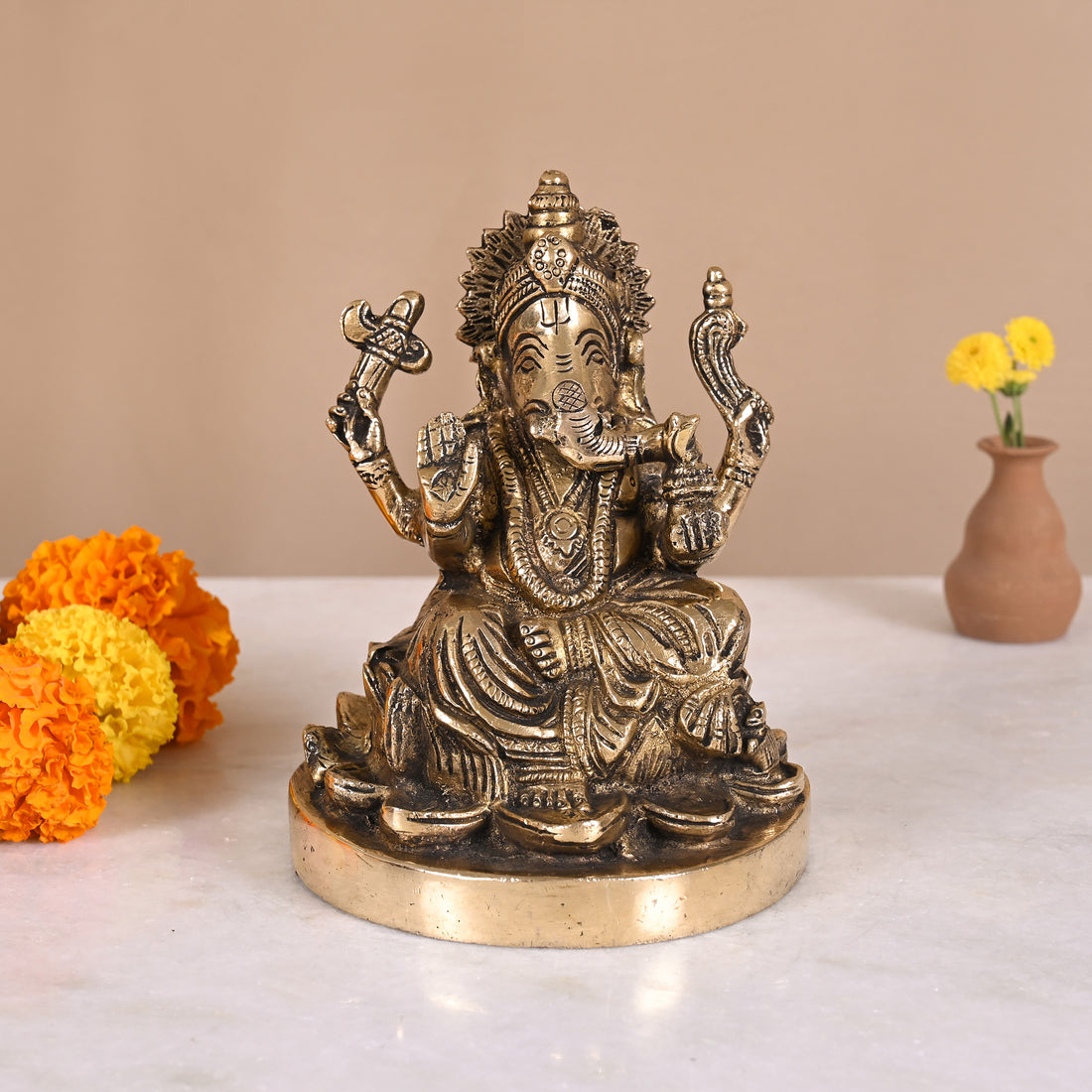 Brass Ganesh Idol (6")