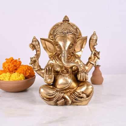 Brass Ganesh Idol for Pooja (8")