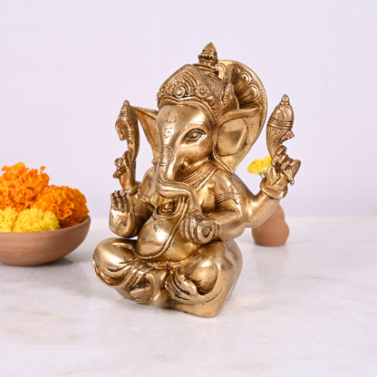 Brass Ganesh Idol for Pooja (8")