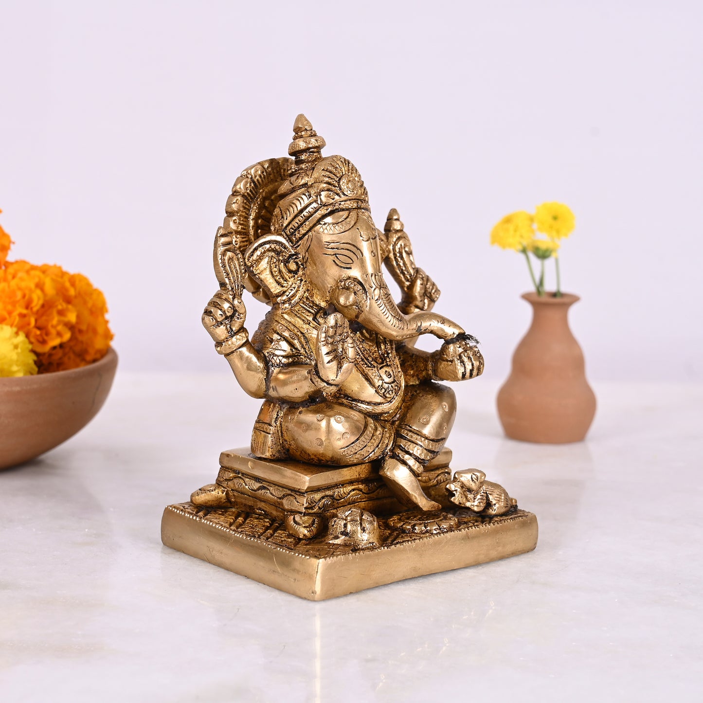 Brass Chaturbhuj Ganapati Murti (5")