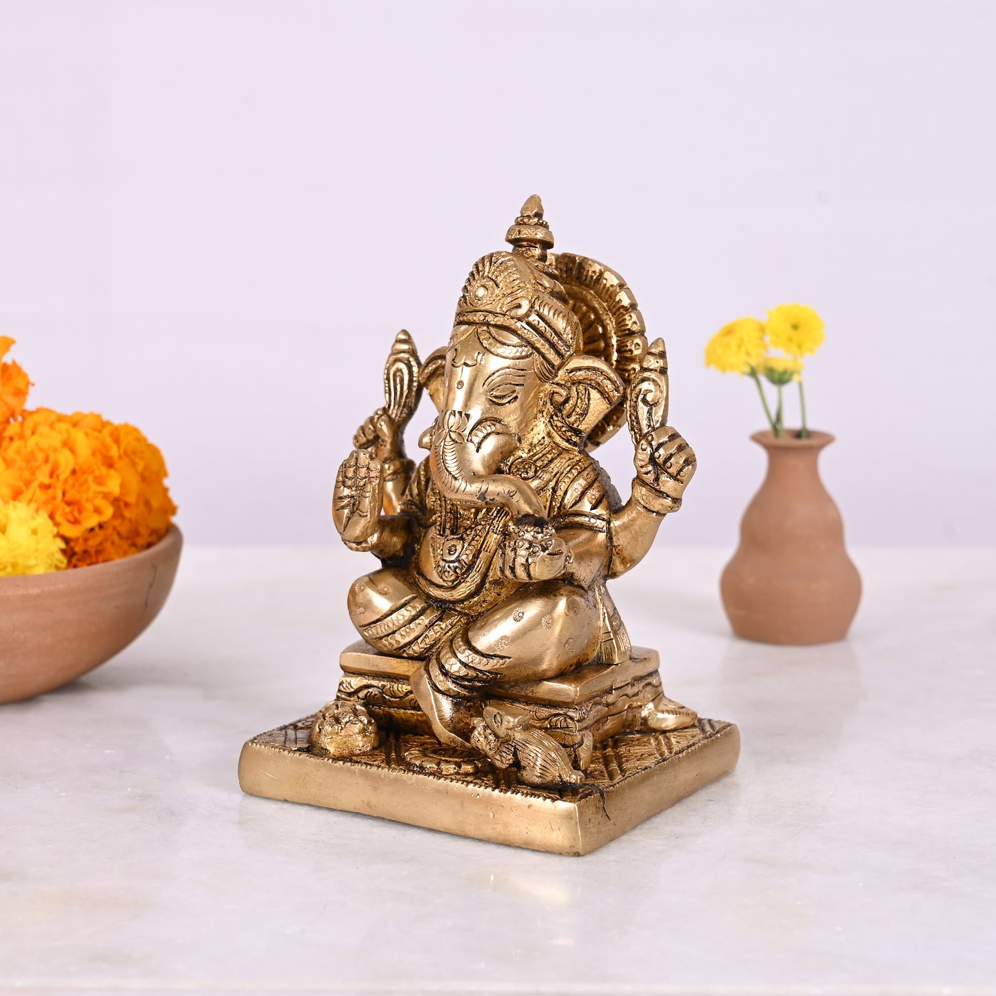 Brass Chaturbhuj Ganapati Murti (5")