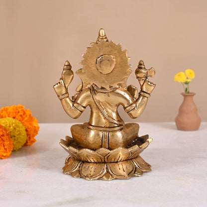 Brass Ganesha Sitting on Lotus (6")